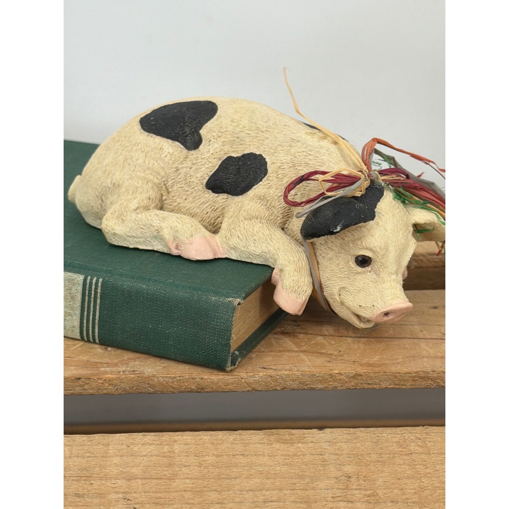 Vtg Farmhouse Spotted Lazy Pig Shelf Sitter Hanger Figurine Country Decor 6